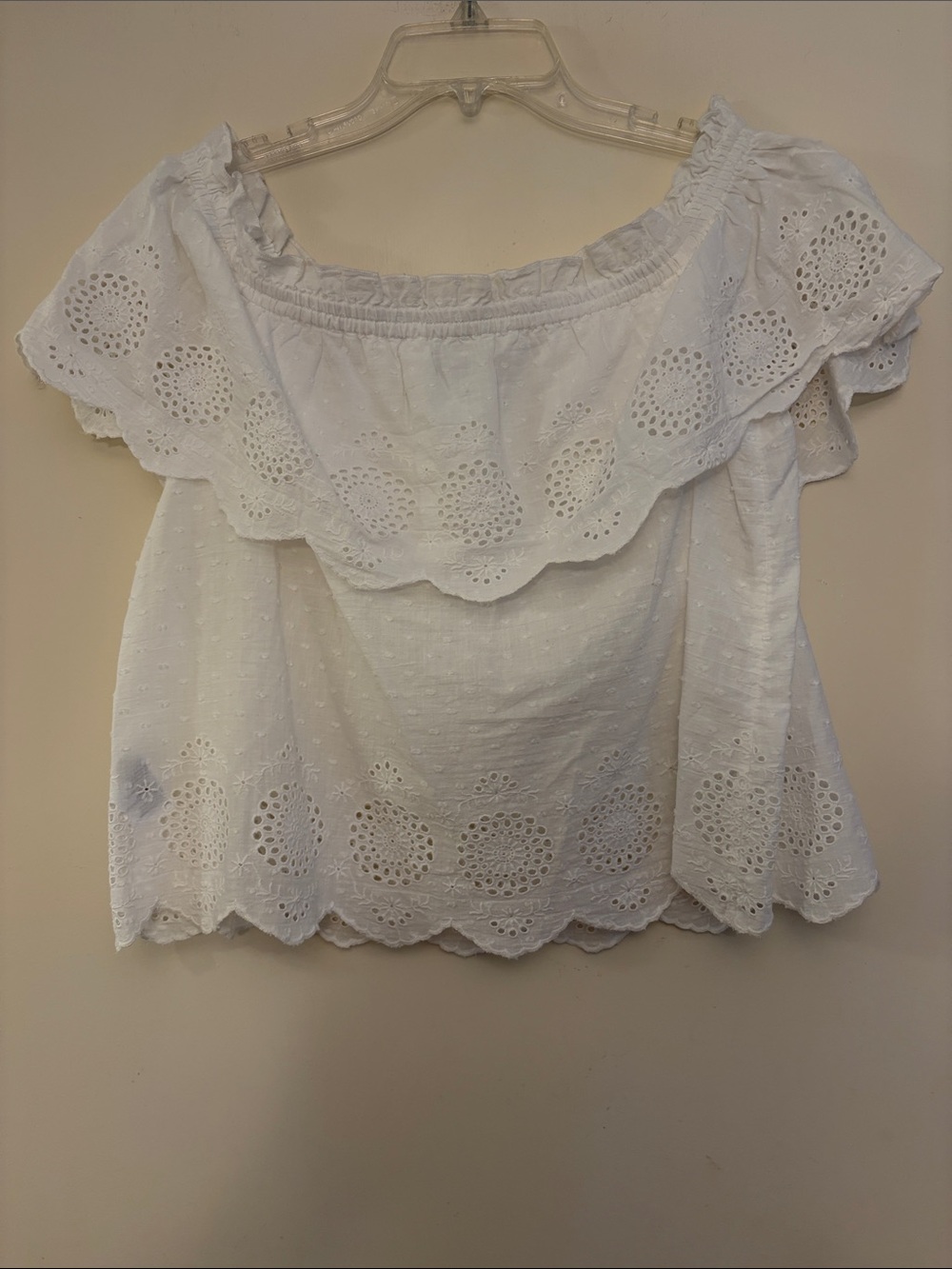 American Eagle Outfitters Women’s White Eyelet Off-Shoulder Blouse, M